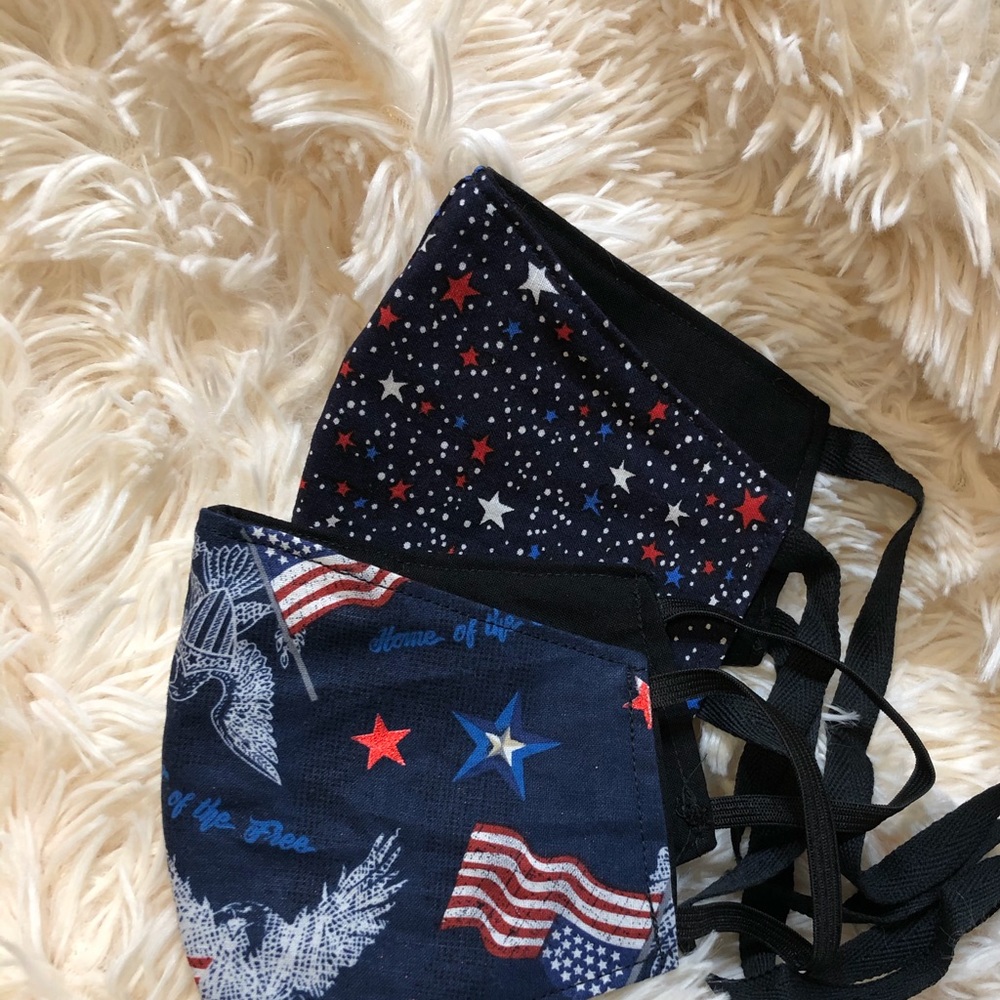 2 Face Masks. Black reversible to Print. Washable